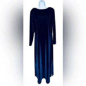 Vintage Elvira navy velvet metallic maxi dress medium modest Halloween